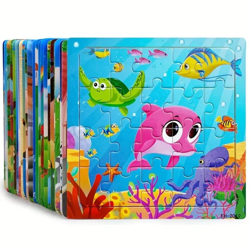 20 pièces en bois 3d puzzle dessin animé véhicule animal puzzle Montessori jouets éducatifs pour enfants anniversaire cotillons cadeaux
