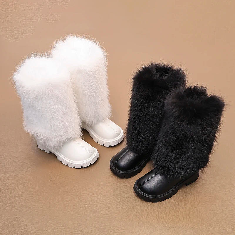 Bottes hautes enfants chaud princesse bottes en cuir semelles souples