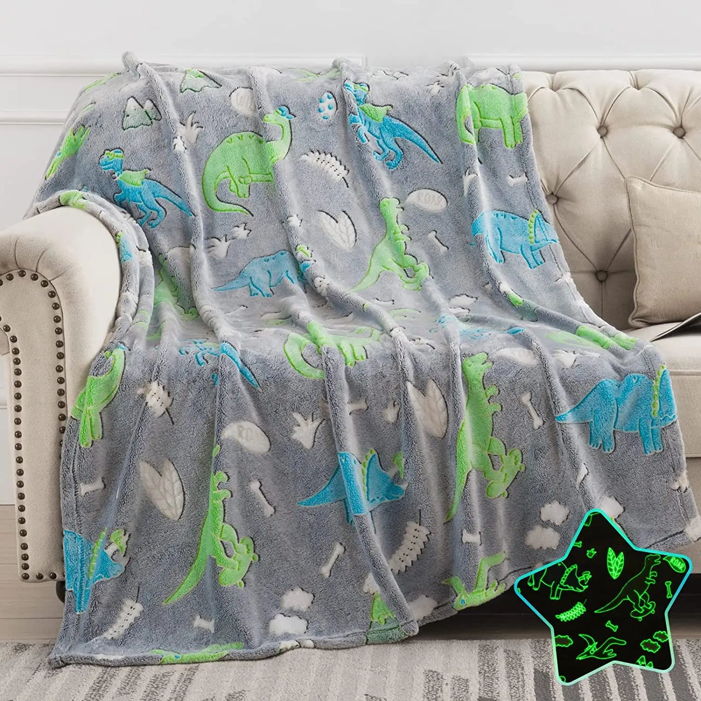 Lumineux Dinosaure Jeter Couverture Pour Filles Garçons Peluche Flanelle Couverture Arbre de Noël Briller Dans Le Noir Super Doux
