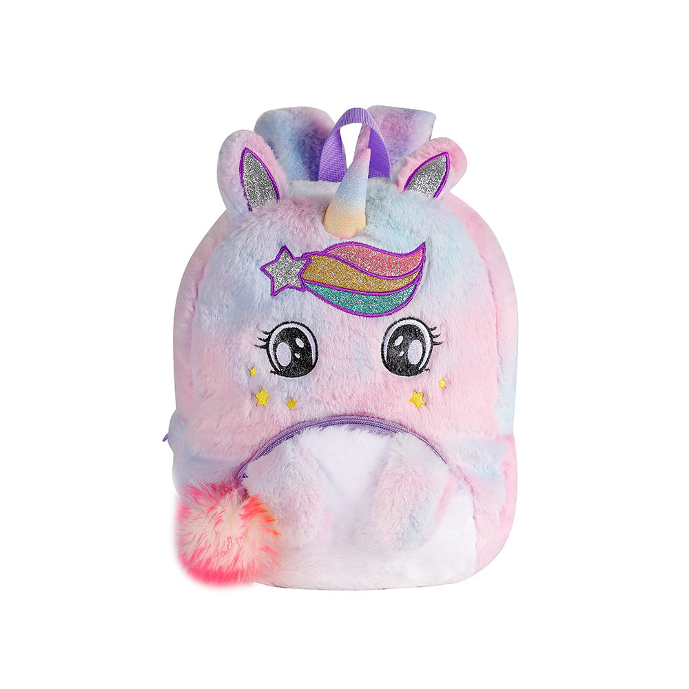 Sac à dos pour filles de maternelle Sac à dos en peluche de dessin animé licorne pour enfants avec de jolis grands yeux