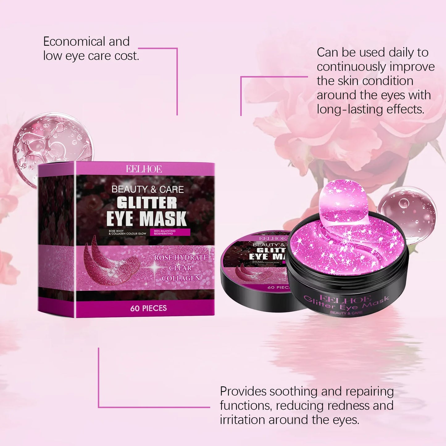 Masque pour les yeux au collagène scintillant 60 Pièces