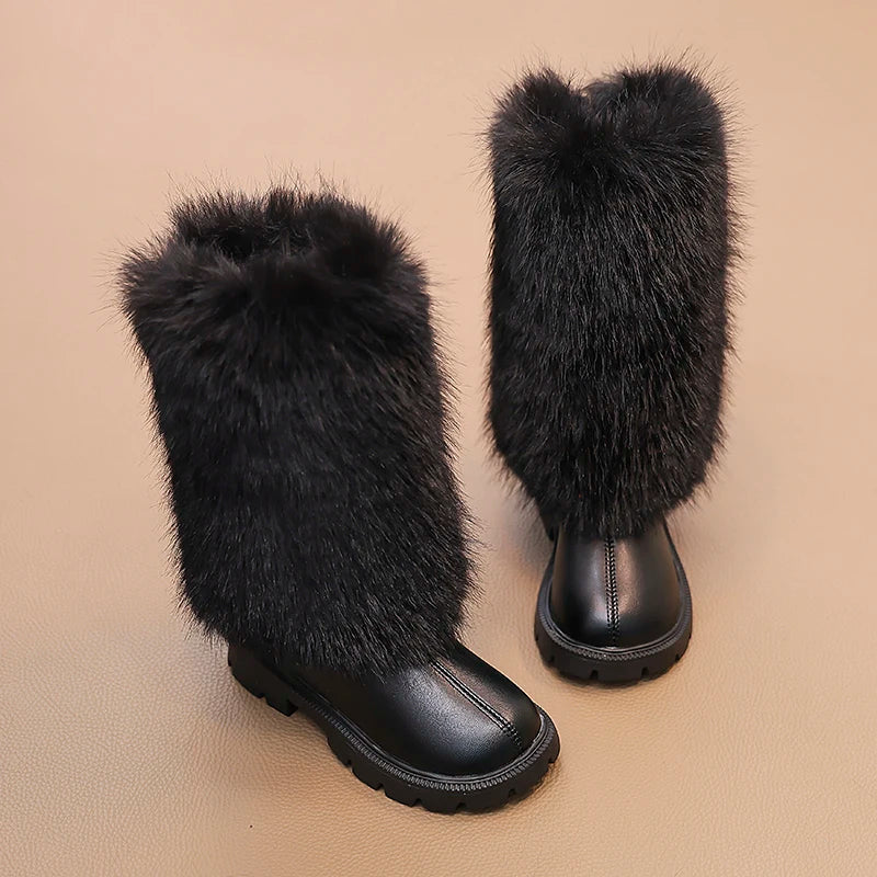 Bottes hautes enfants chaud princesse bottes en cuir semelles souples