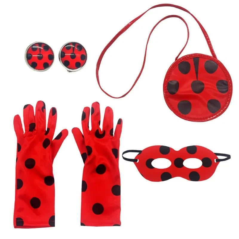 Robe Coccinelle Filles + gants+ sac+ masque + boucle d'oreille