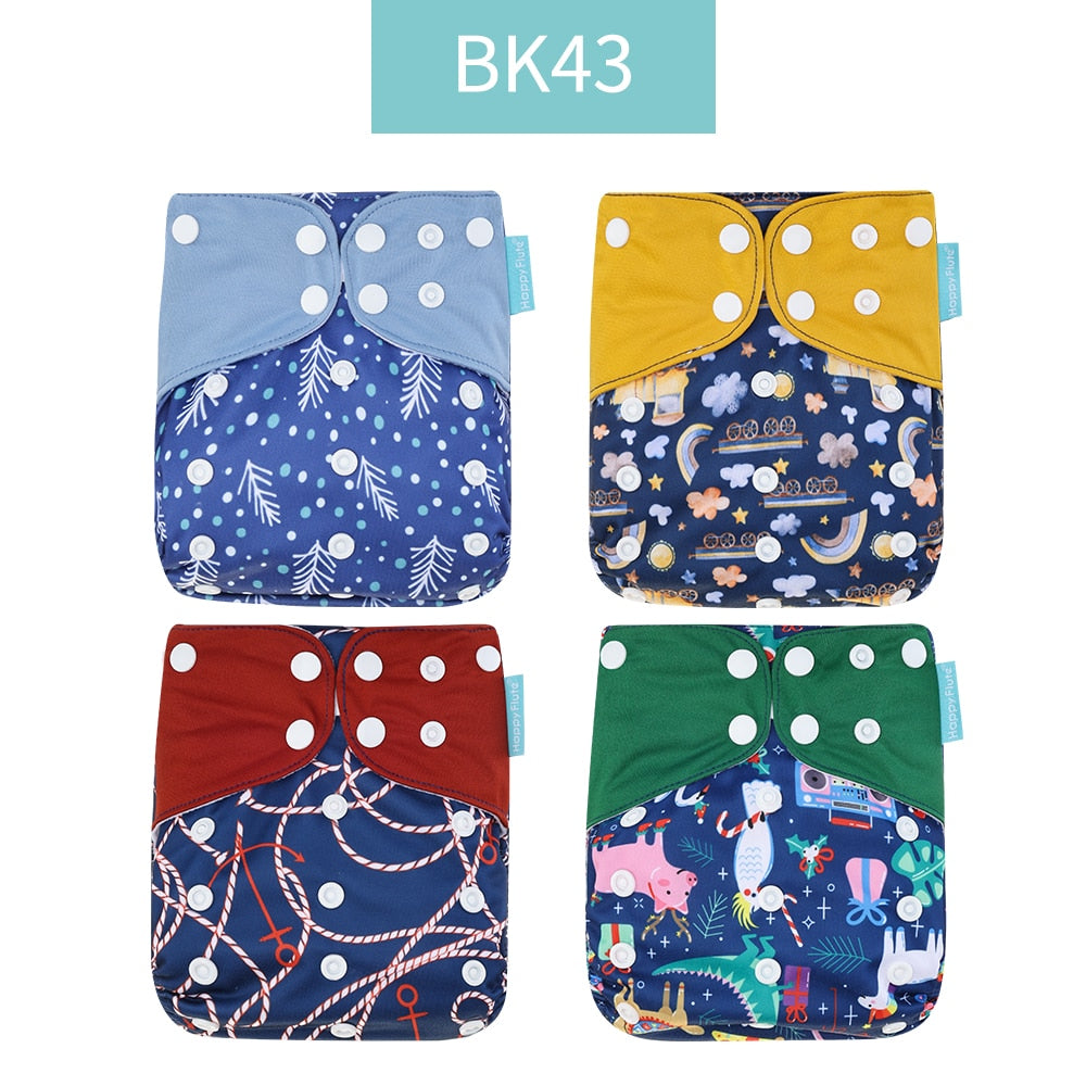 Happyflute 2022 New Fashion Style Baby Nappy 4pcs/set Diaper Cover Waterproof&Reusable Cloth Diaper