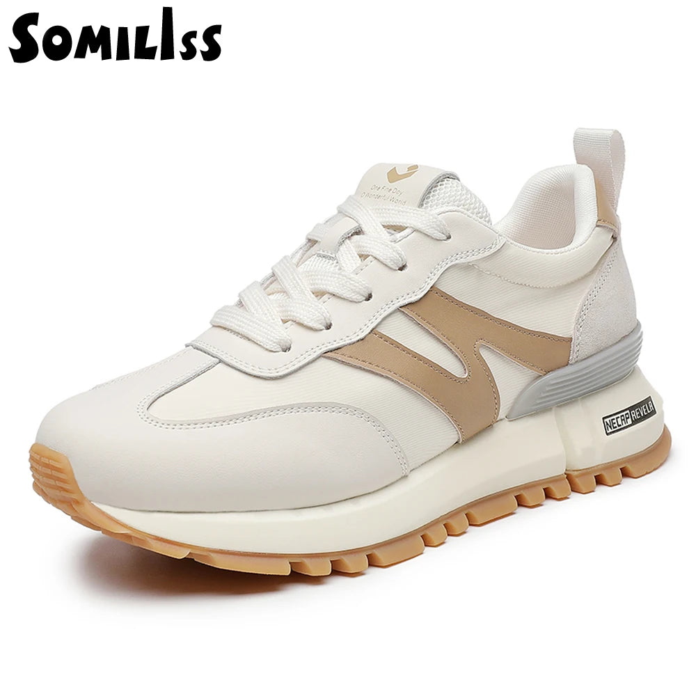 SOMILISS Cuir véritable Femmes Baskets Lacets