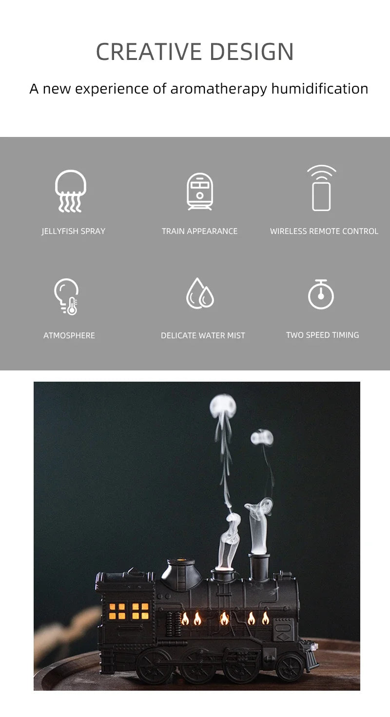 Humidificateur d'air en forme de train, diffuseur d'arômes avec lumière, parfum pour bureau à domicile; Noel