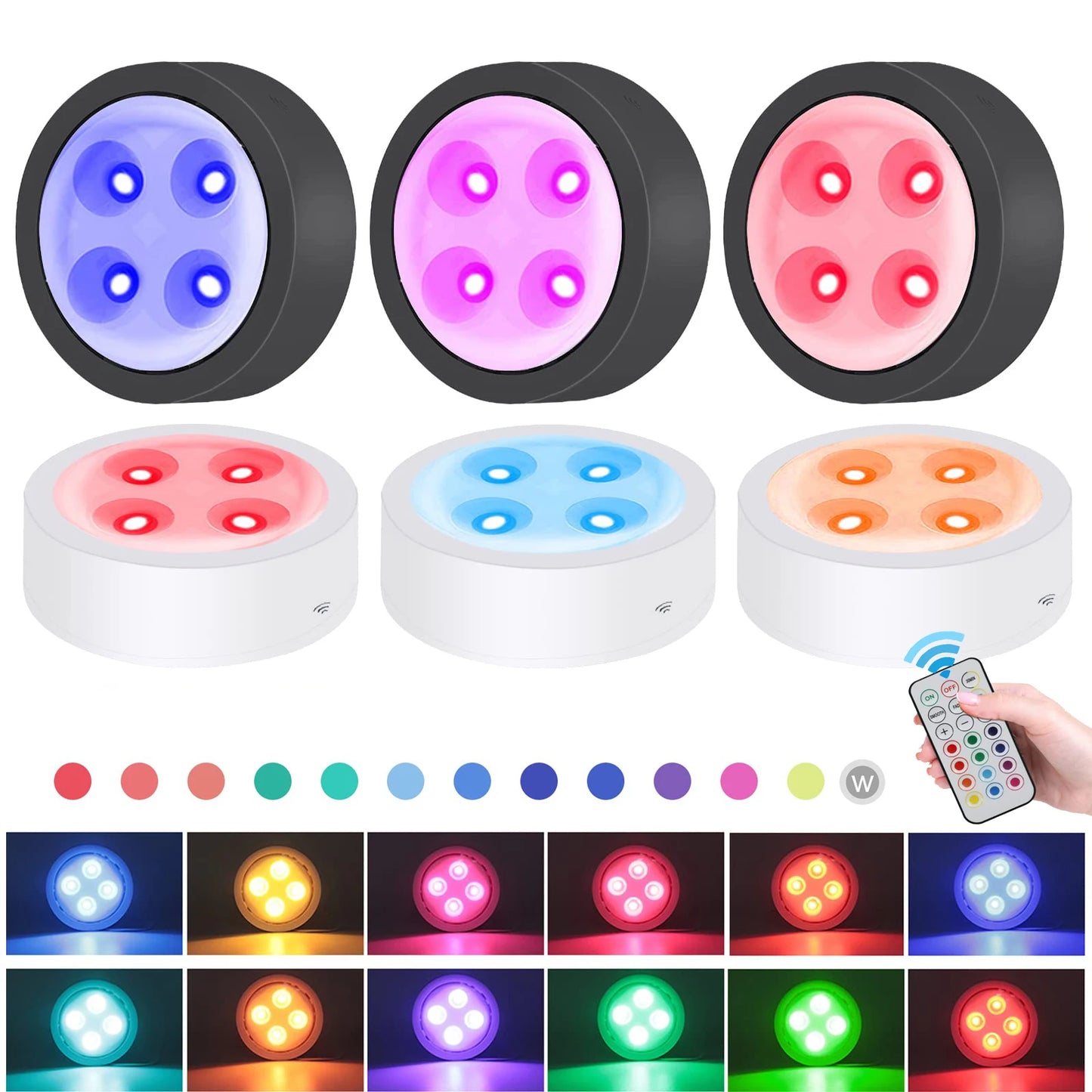 Lumières sans fil sous les armoires avec éclairage à distance 13 couleurs LED sous les armoires Lumières autocollantes sur l’armoire Lumières sous le comptoir Lumières RVB de télécommande