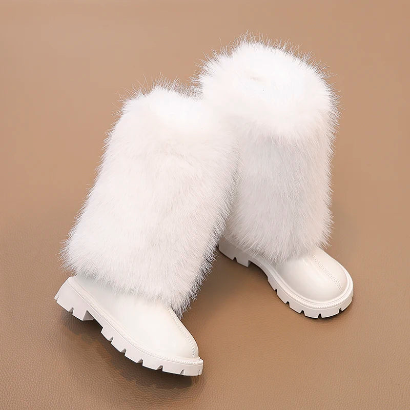 Bottes hautes enfants chaud princesse bottes en cuir semelles souples