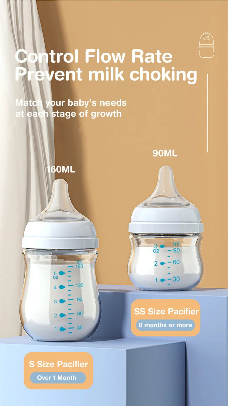 Biberon en verre pour nouveau-né, alimentation au lait pour bébé, sans BPA, 160ml, Rose , Blue