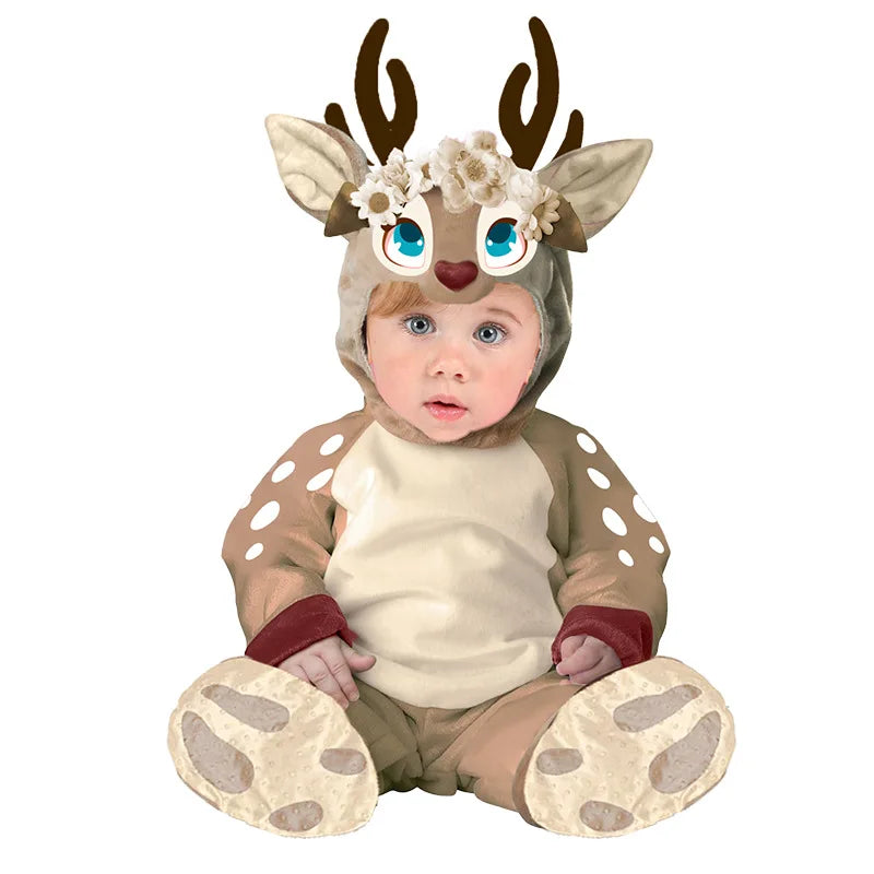 Petit cerf fauve costume pour bébé garçons filles 6M 12M 18M 2pcs / Set Capuche Combishort Avec Chaussures Halloween