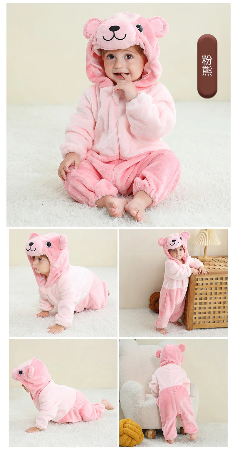 Combinaison BéBé d'hiver Animal Barboteuses Manteau à Capuche Enfants Pyjama Jumpsuit pour Fille Ours