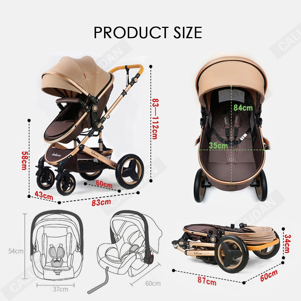 YAZOCO Poussette 3 en1 Compacte Poussette CombinéEs Anstout Terrain Luxe Haut Paysage Quadruple Pliable Canne Bébé Poussettes Confort Convient aux Nouveau Nés