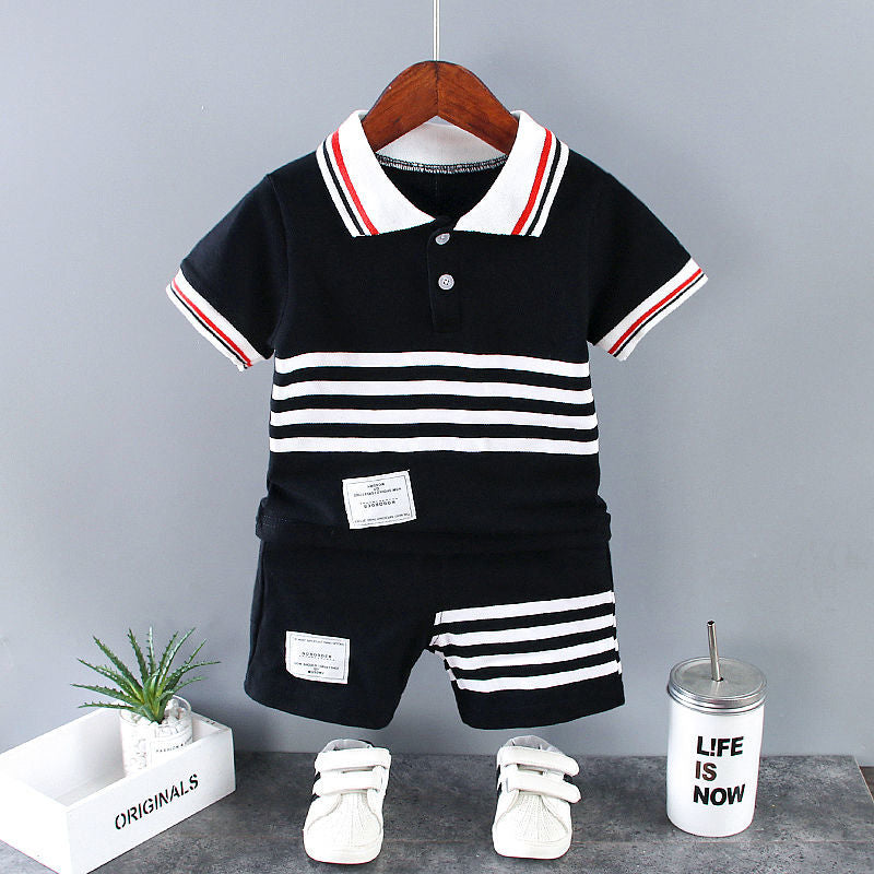 2 piéces Ensemble Court À Rayures Imprimées À Manches Courtes Pour Garçon, Ensemble T-shirt Et Short, Vêtements Pour Enfants Pour L'été
