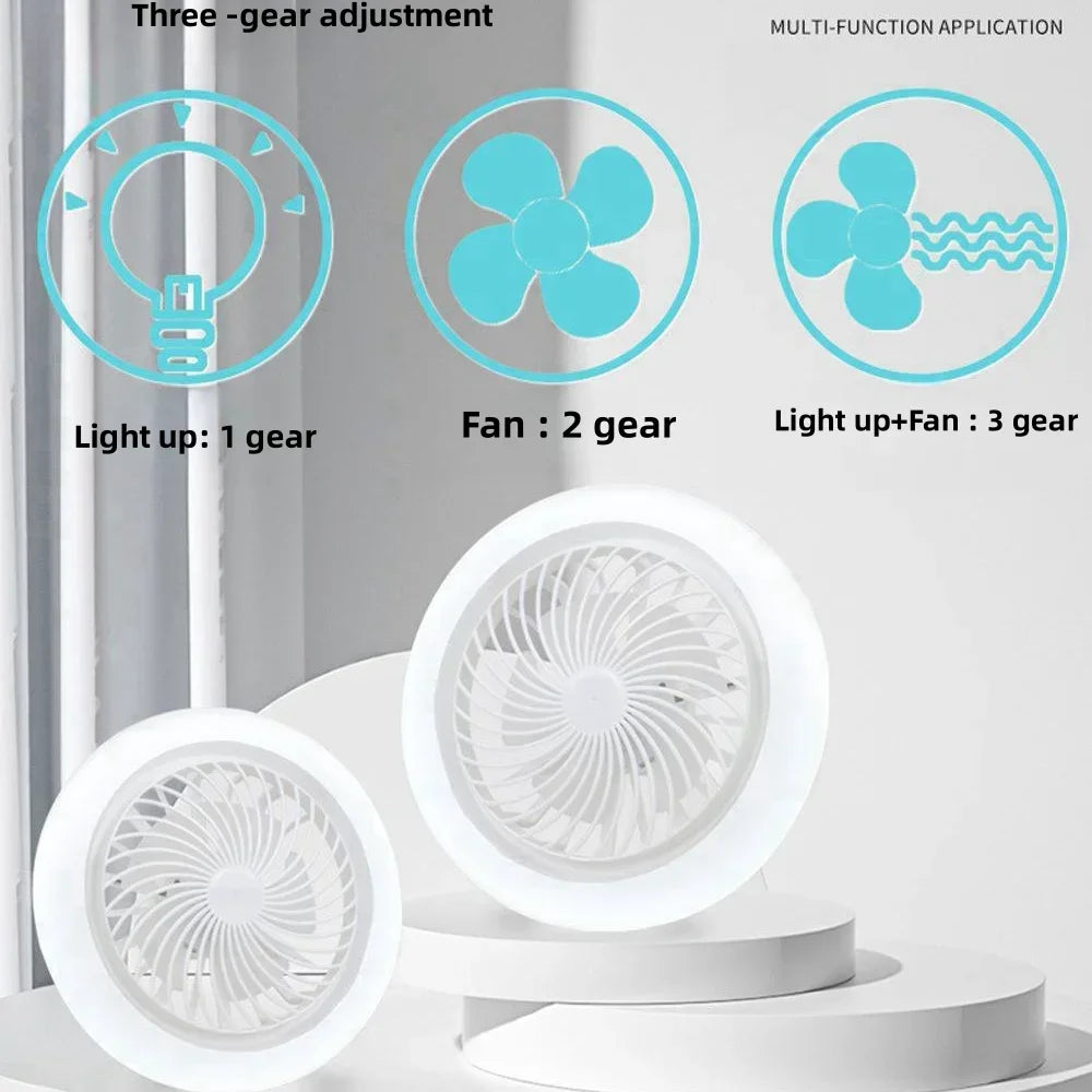 3 en 1 Ventilateur de plafond intelligent avec télécommande, lampe d'éclairage, base de convertisseur, chambre et salon, 85-265V