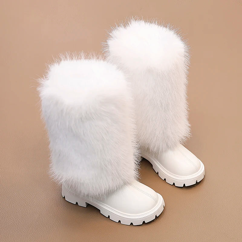 Bottes hautes enfants chaud princesse bottes en cuir semelles souples