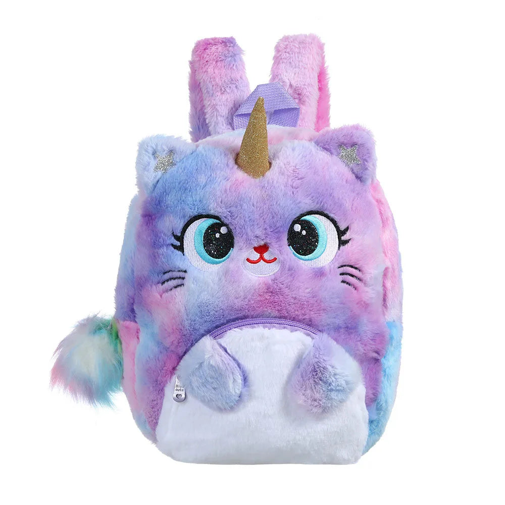 NEEVAS Ensemble sac à dos et sac à main mignon licorne chat kawaii coloré en peluche sac d'école, sac à bandoulière, sac à bandoulière doux, cadeau pour enfants filles
