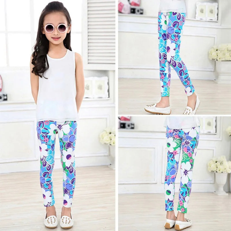 Enfants filles leggings printemps automne mince enfants Stretch imprimé lait soie pantalon coréen enfants pantalons vêtements d'été