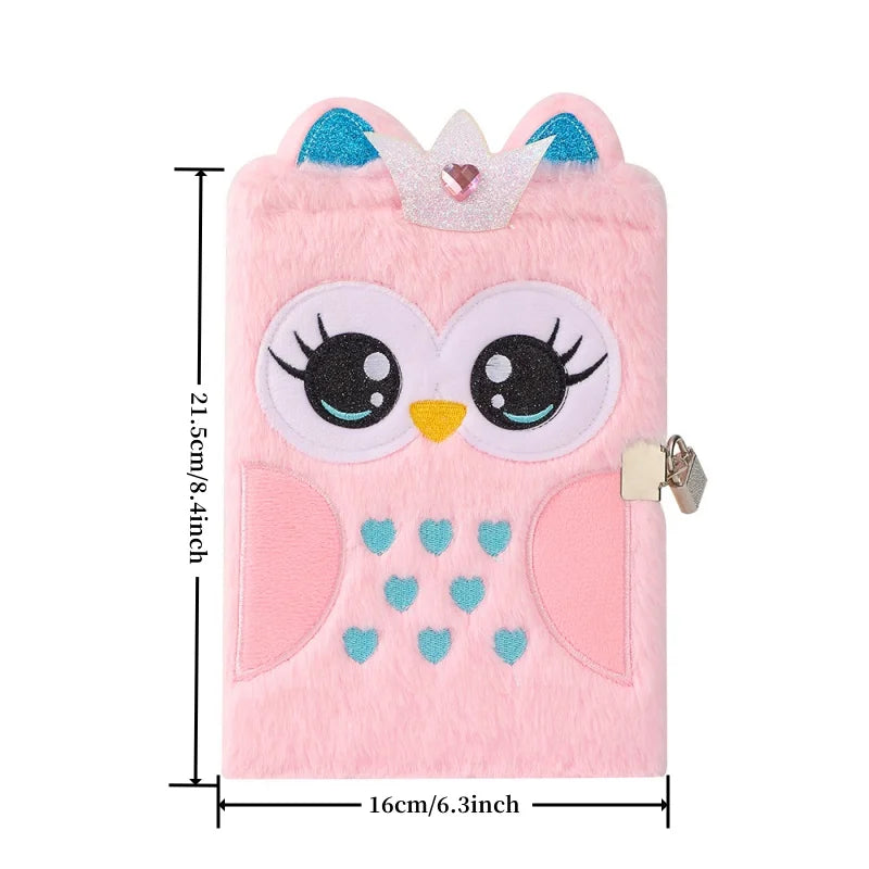A5 Carnet de Notes Horizontal, Journal Secret, Notebook pour le travail, l'étude, Cadeau pour Enfants et Adolescents , Hibou en Peluche