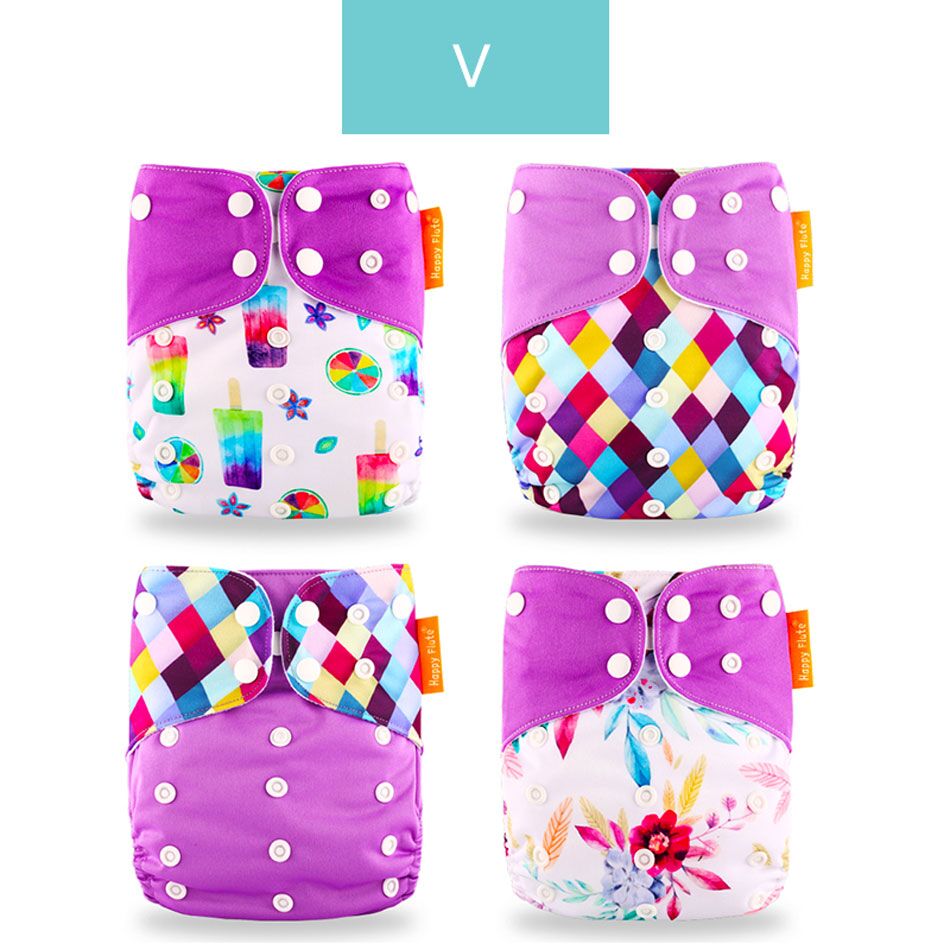 Happyflute 2022 New Fashion Style Baby Nappy 4pcs/set Diaper Cover Waterproof&Reusable Cloth Diaper