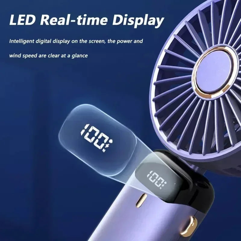 Ventilateur de cou portable avec support de téléphone et écran d'affichage, mini ventilateur pliable, aste par USB, 3000mAh