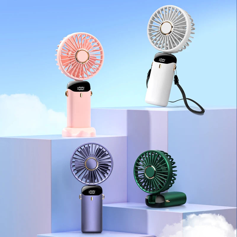 Ventilateur de cou portable avec support de téléphone et écran d'affichage, mini ventilateur pliable, aste par USB, 3000mAh
