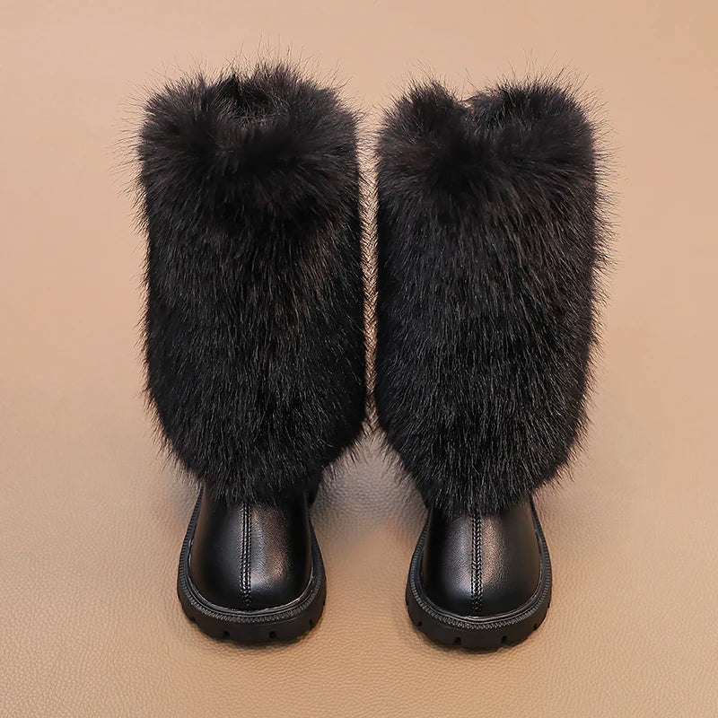 Bottes hautes enfants chaud princesse bottes en cuir semelles souples