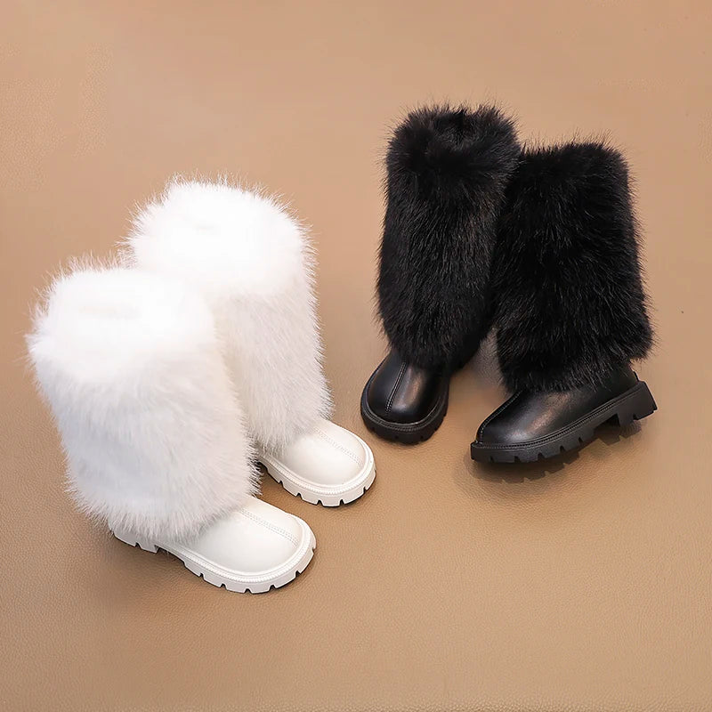 Bottes hautes enfants chaud princesse bottes en cuir semelles souples