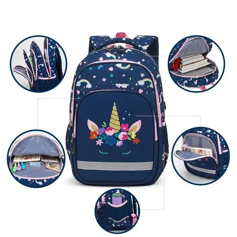 Cartable Fille Primaire Sac à Dos Enfant, 3 en 1 Sac à Dos Scolaire avec Sac à Lunch et Trousse