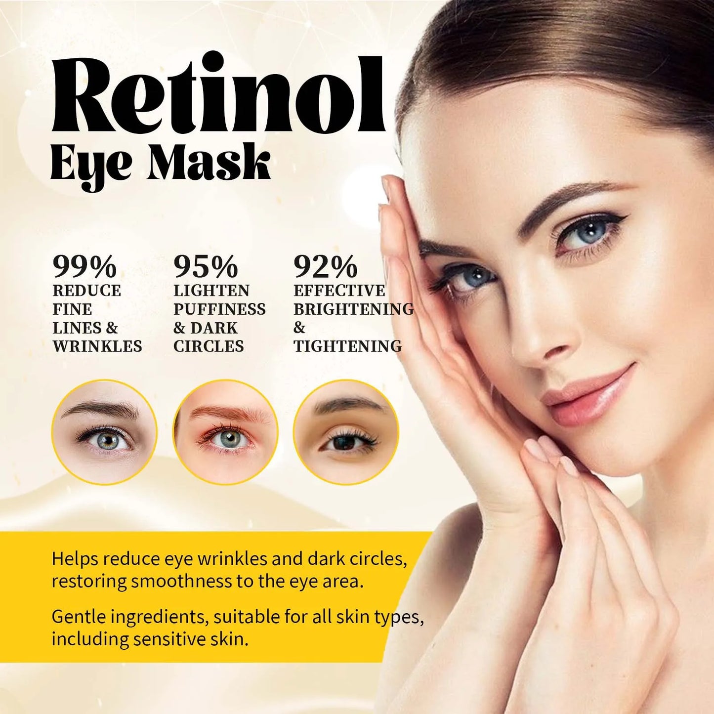 Masque Hydratant Yeux Anti Cernes Poches Peau Raffermissant Nourrissant Éclaircir Réduire les ridules 180pcs