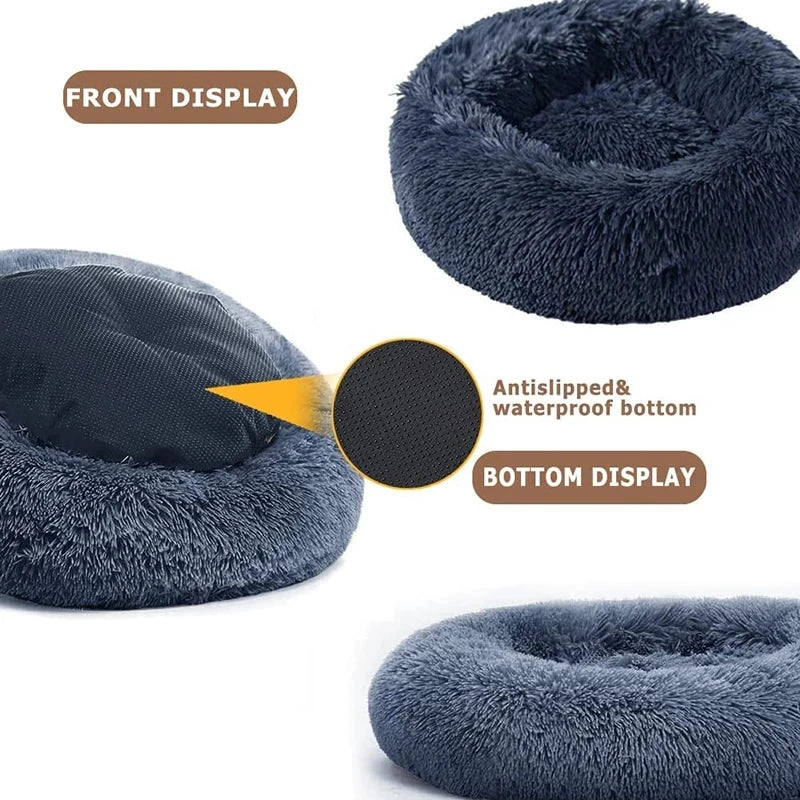 Lit rond en peluche super doux pour animaux de compagnie, lit pour grand chien, maison pour chat, long, moyen, sommeil chaud, hiver, 50