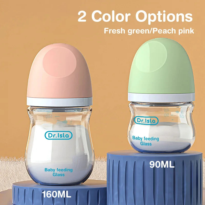 Biberon en verre pour nouveau-né, alimentation au lait pour bébé, sans BPA, 160ml, Rose , Blue