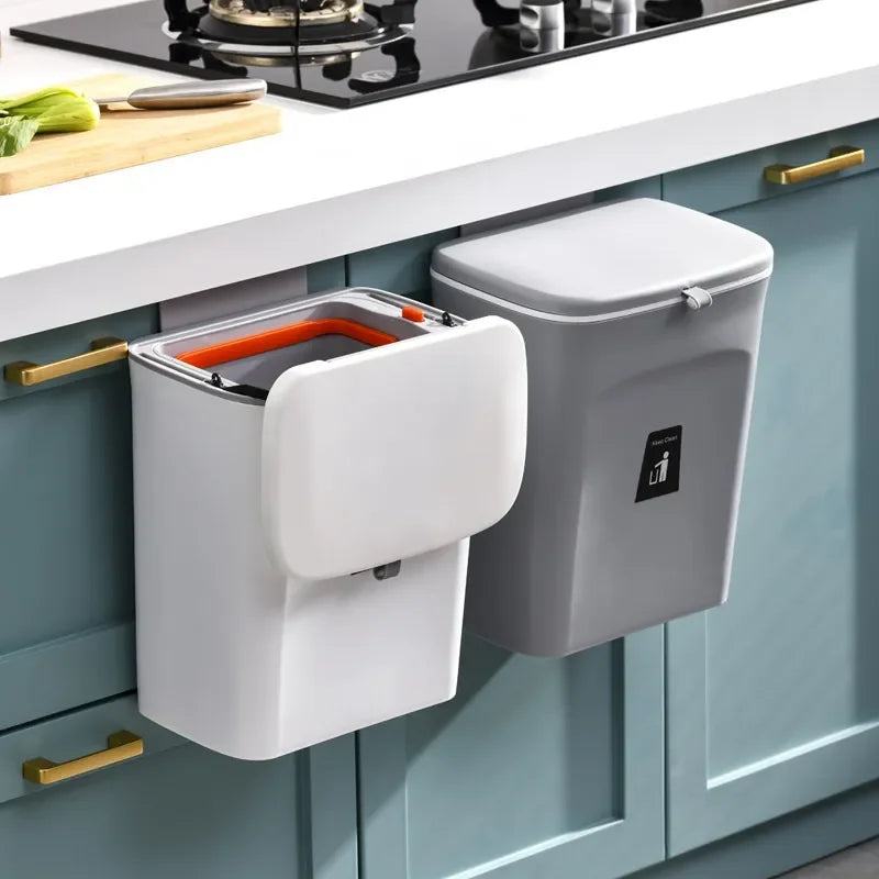 😍Poubelle de cuisine suspendue avec couvercle, poubelles de placard pour porte d'armoire de cuisine, poubelles sous évier, poubelle pour chambre salle de bain bureau camping-car blanc