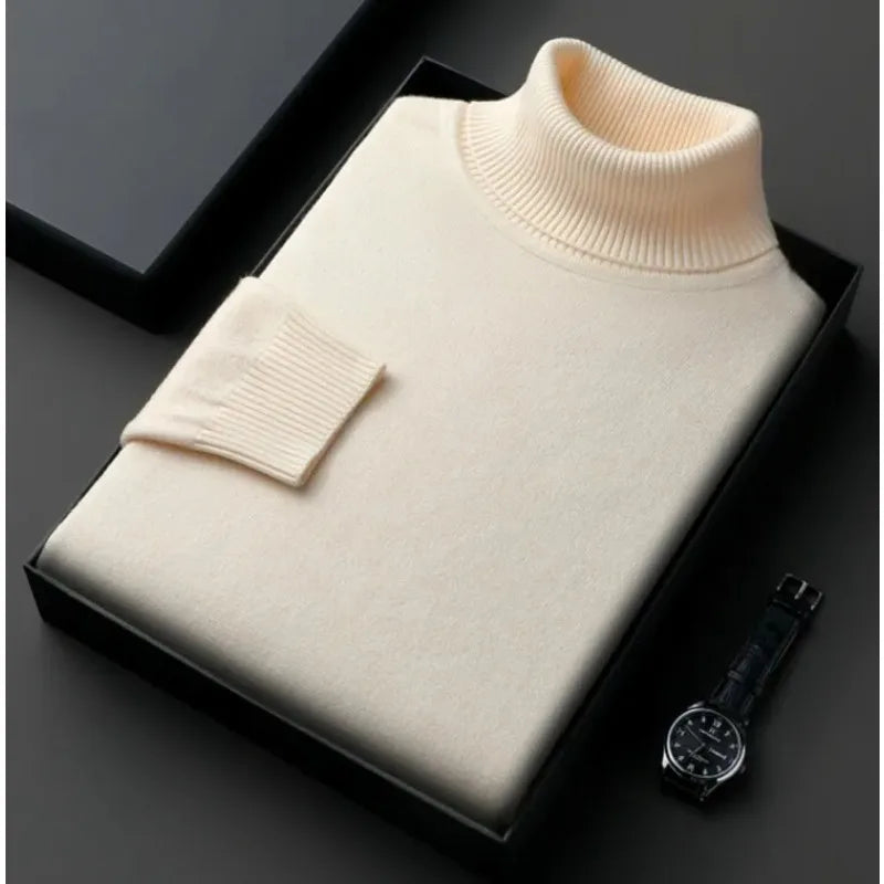 Sweatwear Hommes Anti-boulochage Haute Qualité Tricoté Pull À Col Roulé Slim Fit À Manches Longues