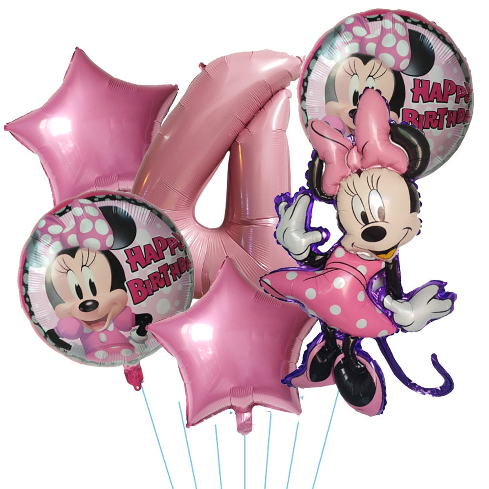 Ensemble de Ballons à Hélium en Forme de Têtes de Minnie et Chiffre Disney
