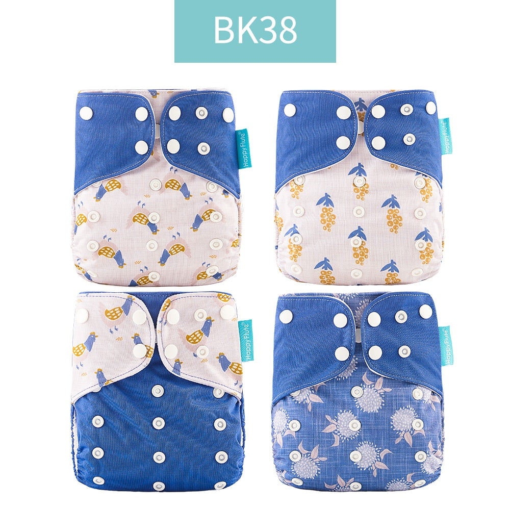 Happyflute 2022 New Fashion Style Baby Nappy 4pcs/set Diaper Cover Waterproof&Reusable Cloth Diaper