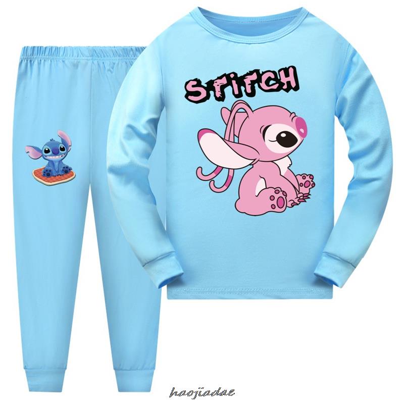 Ensembles de pyjamas en coton à manches longues pour enfants Stitch