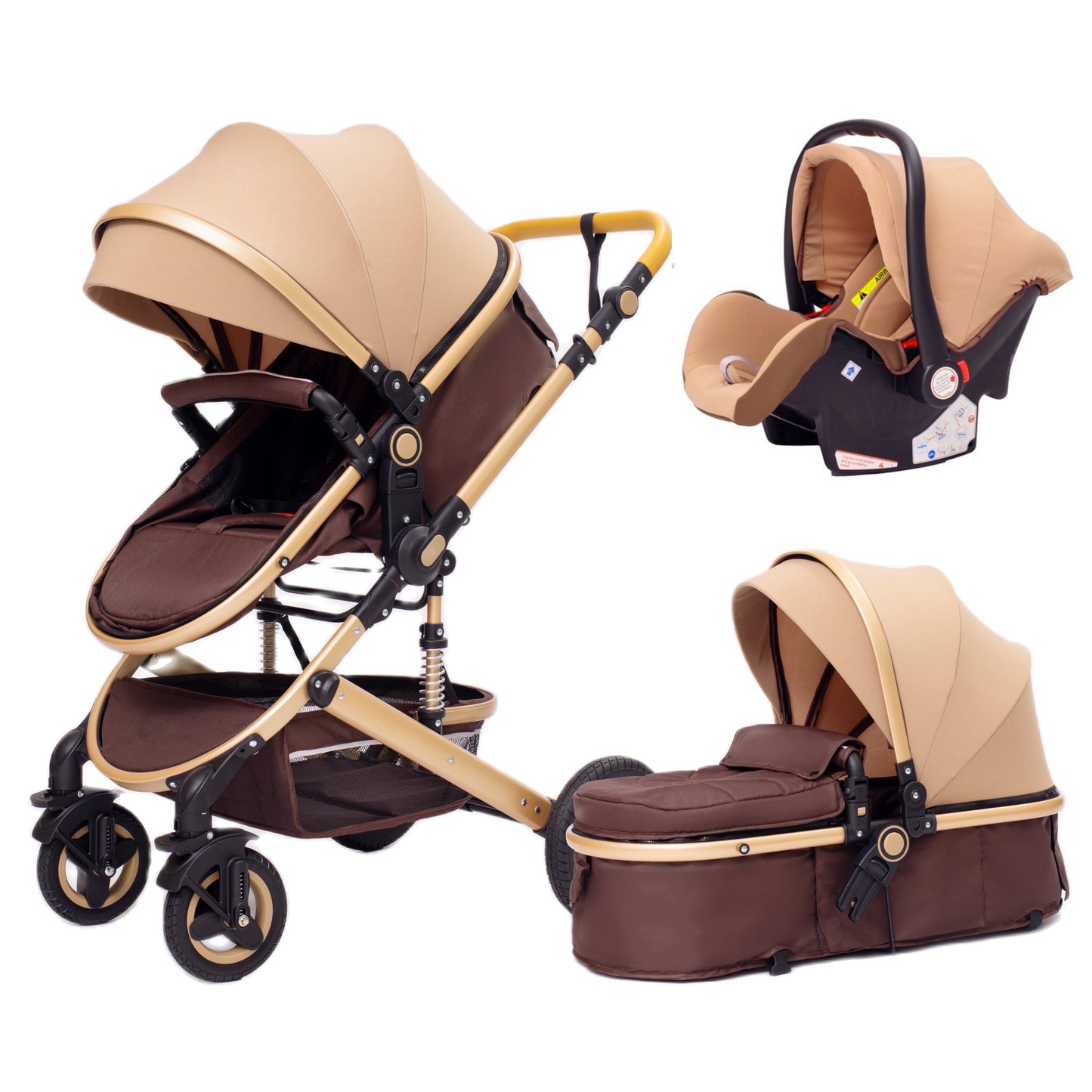 YAZOCO Poussette 3 en1 Compacte Poussette CombinéEs Anstout Terrain Luxe Haut Paysage Quadruple Pliable Canne Bébé Poussettes Confort Convient aux Nouveau Nés