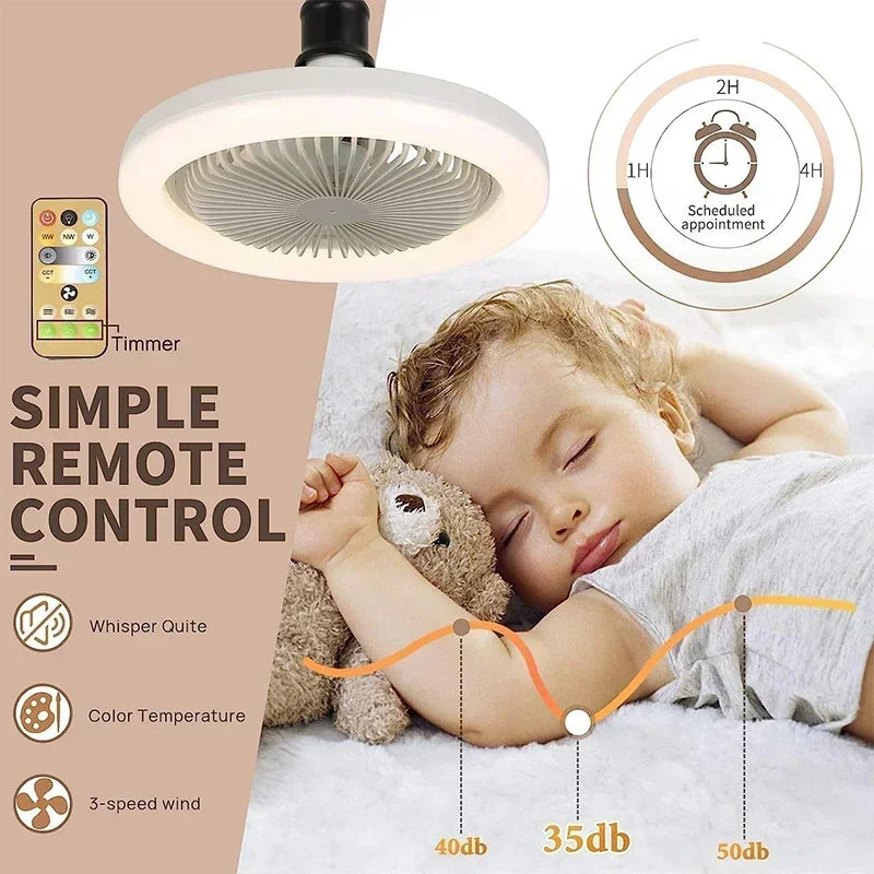 3 en 1 Ventilateur de plafond intelligent avec télécommande, lampe d'éclairage, base de convertisseur, chambre et salon, 85-265V