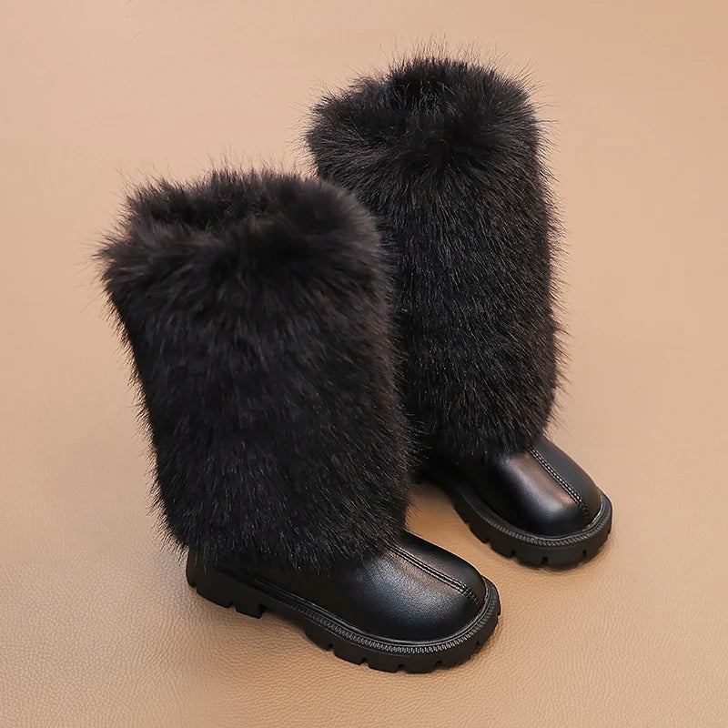 Bottes hautes enfants chaud princesse bottes en cuir semelles souples