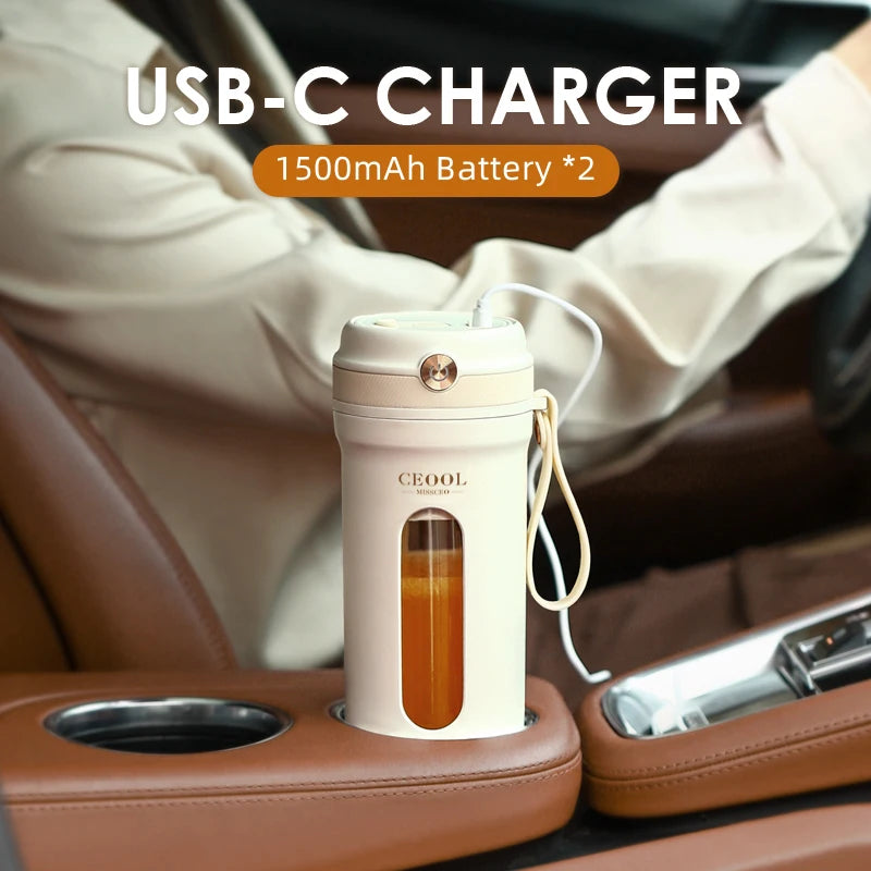 Mixeur Portable de 350 ml, Mini Melangeur à Jus Smoothie 10 Lames, Coupe de Jus Rechargeable USB-C 3000mAh Pour Sport, Gymnase, Bureau, Voyages