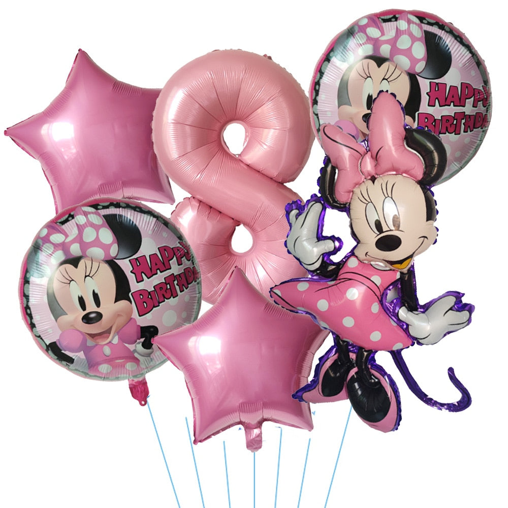 Ensemble de Ballons à Hélium en Forme de Têtes de Minnie et Chiffre Disney