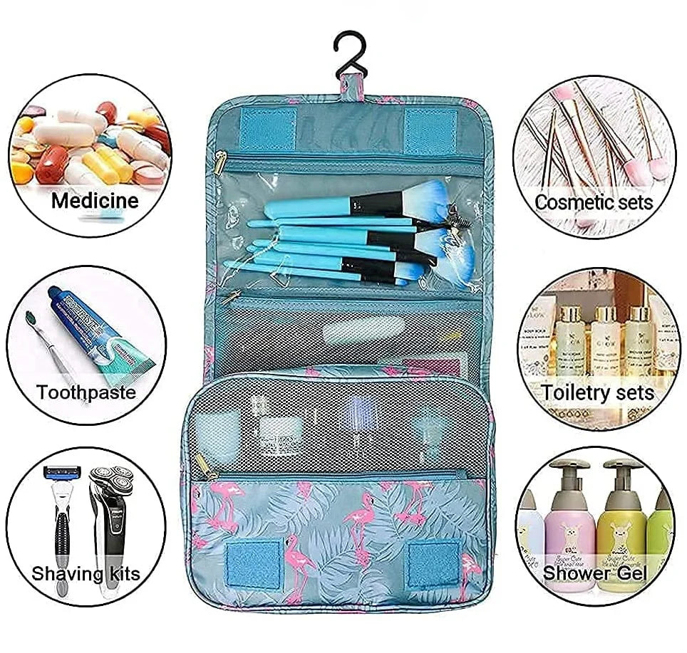 Sac à cosmétiques de voyage Trousse de Toilette Voyage Portable, 25x17x8,5cm, Trousse Maquillage Suspendue avec 4 Compartiments, Sac de Toilette Pliable Étanche Femme Homme, Sac de Cosmétique Grande Capacité pour Make Up