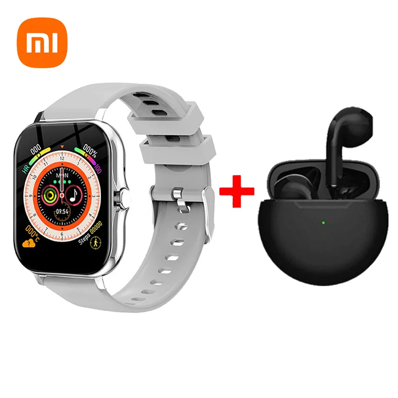 Xiaomi Smart Watch 2025 Android Cadeau Pour Homme Bluetooth Appel Smartwatch 2024 Cadran Tactile Musique Fitness Tracker Montres de sport + Écouteurphones Android IOS + Cadeau