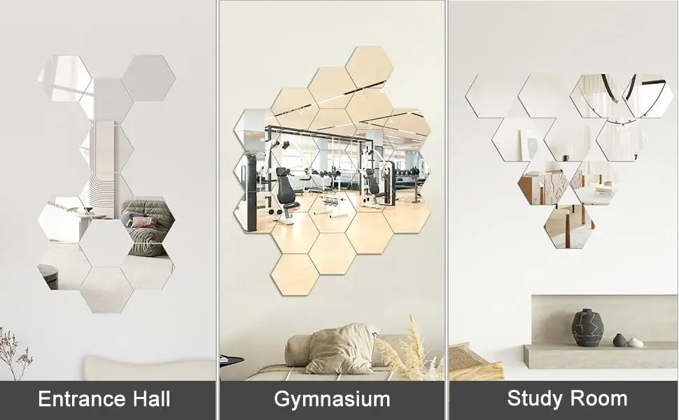 12 pcs 3D Miroir Mural Autocollant , Décoration Intérieure, Argent