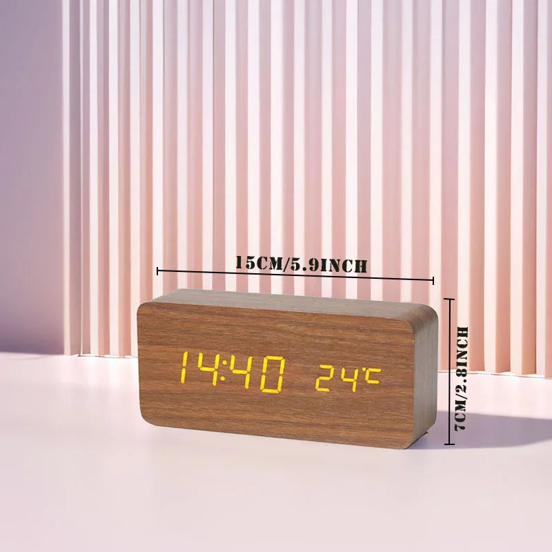 Réveil numérique Horloge de table LED en bois avec température pour chambre à coucher Bureau de voyage