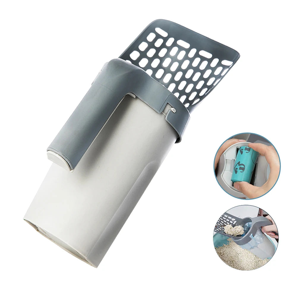 CATOPIA Litter Scooper Pelle à Litière avec Réservoir, Pelle à Litière avec Poubelle pour Chat, Bac Récupérateur déchets, 10 Rouleaux Sacs Poubelle