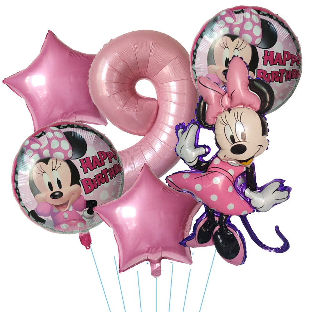Ensemble de Ballons à Hélium en Forme de Têtes de Minnie et Chiffre Disney