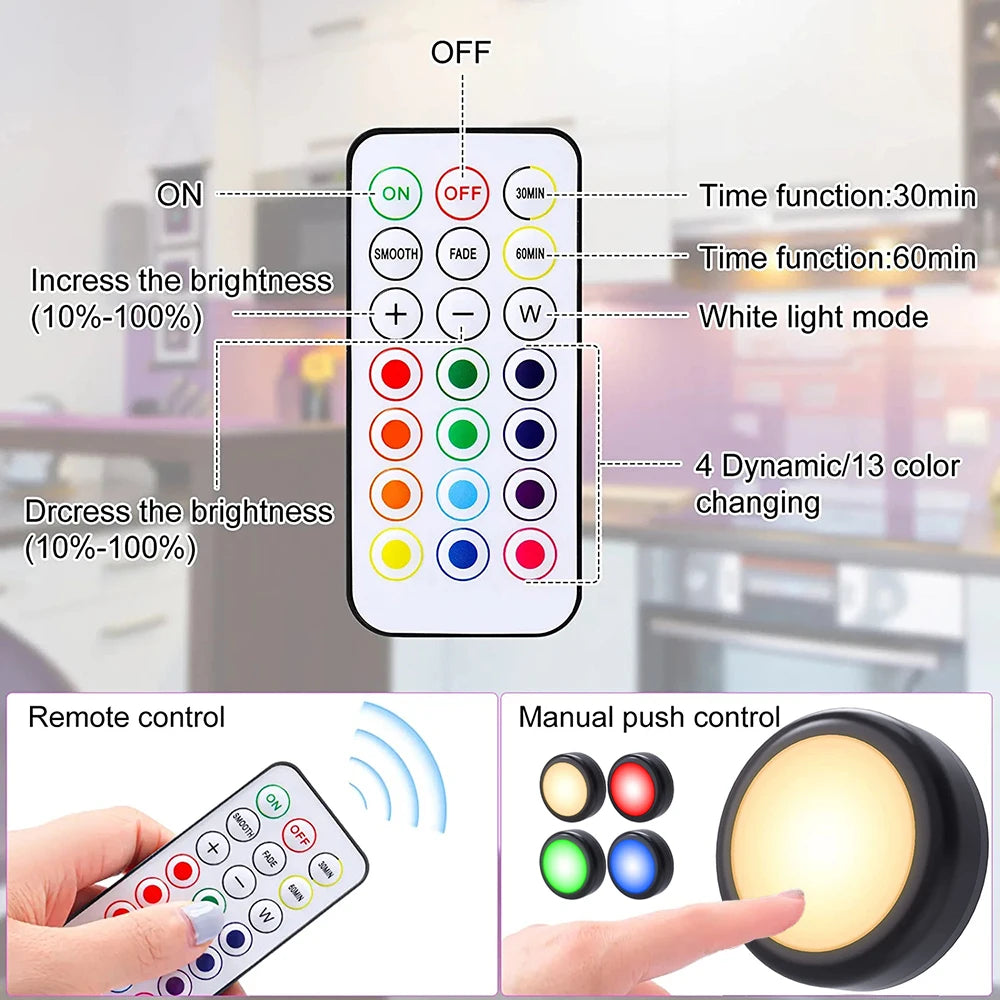 2piéces Lampes sans fil sans fil sous le comptoir pour armoire de cuisine