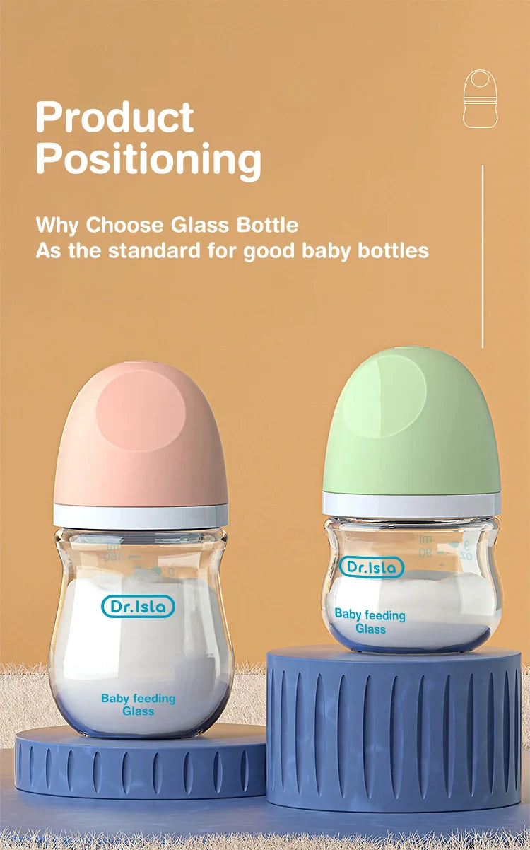 Biberon en verre pour nouveau-né, alimentation au lait pour bébé, sans BPA, 160ml, Rose , Blue