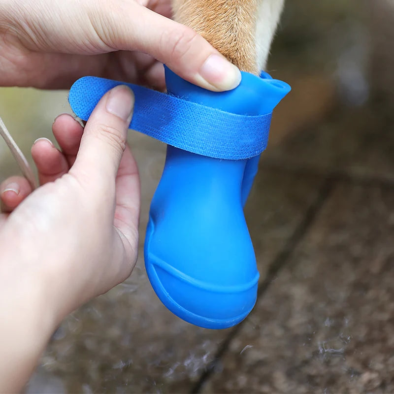 Botte en caoutchouc anti-alde pour animaux de compagnie, botte imperméable pour petits, moyens et grands chiens, chaussures d'extérieur pour chats, 4 pièces